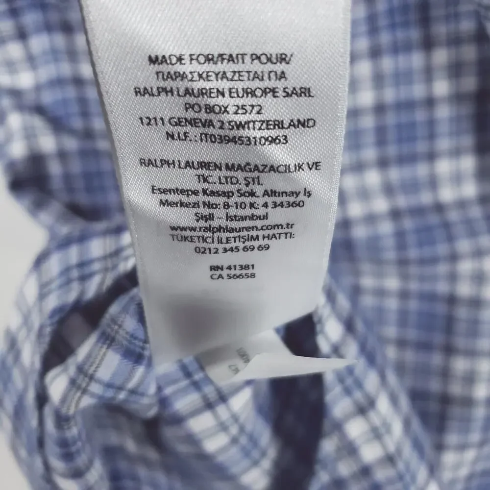 Polo Ralph Lauren Shirt Men XL Blue White Plaid Classic Fit Long Sleeve